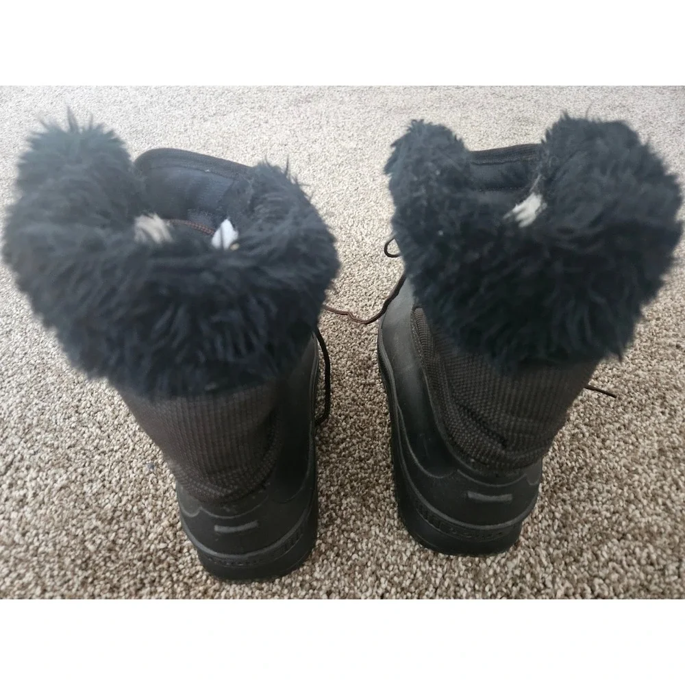 Sorel Kaufman Winter Boots Womens Size 8 Black Lined Faux Fur Trim Lace Up Ankle